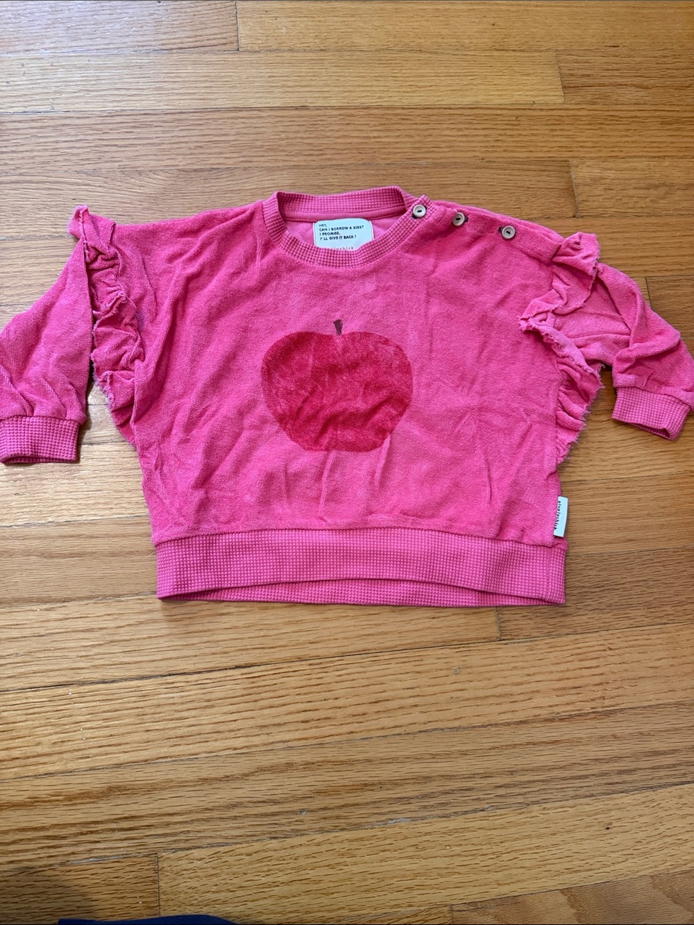 PIUPIUCHICK 18 MonthsKids Pink Apple Ruffle Shoulder Sweatshirt